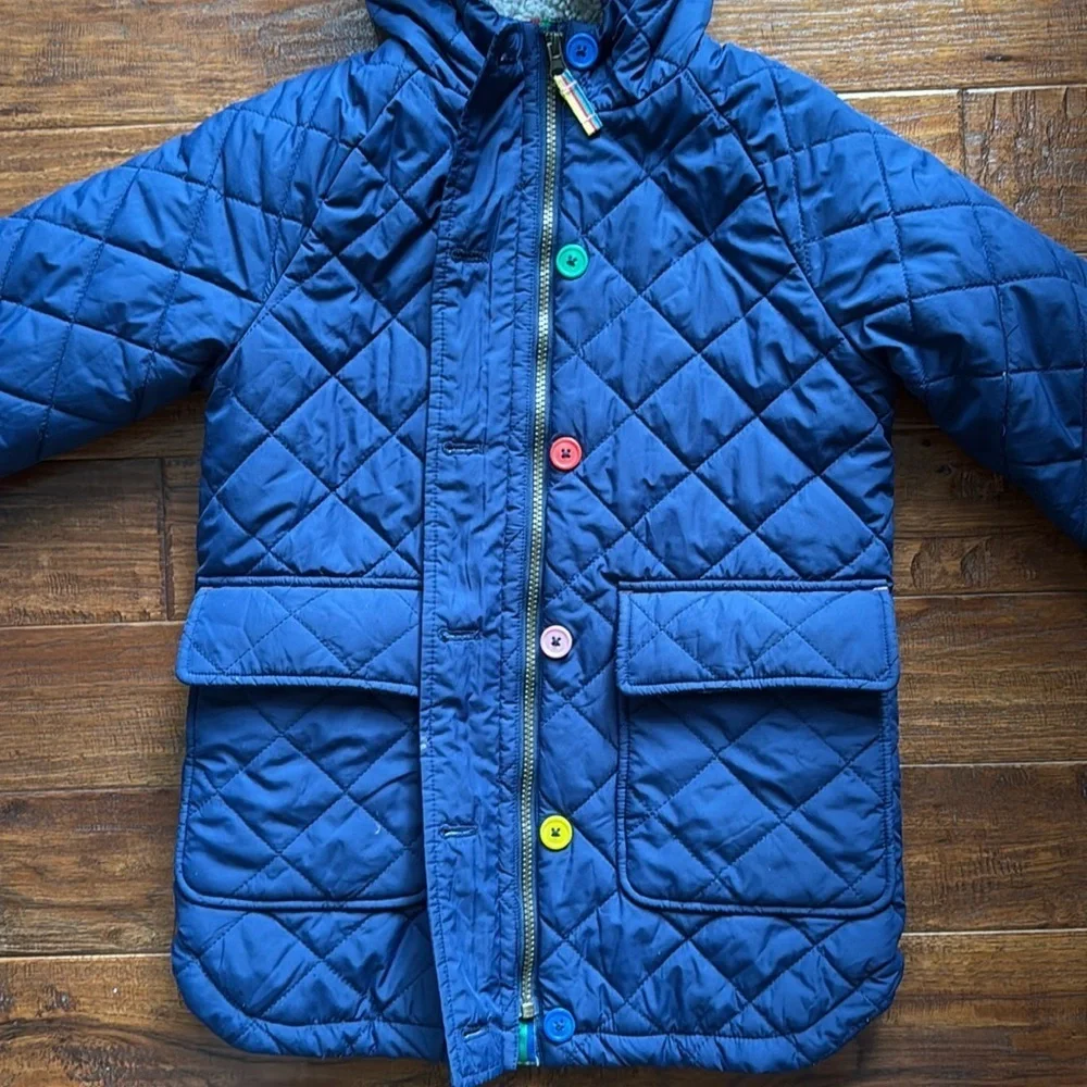 Boden Longline Quilted College Navy Puffer Waterproof Parka Coat, Kids Size 6/7